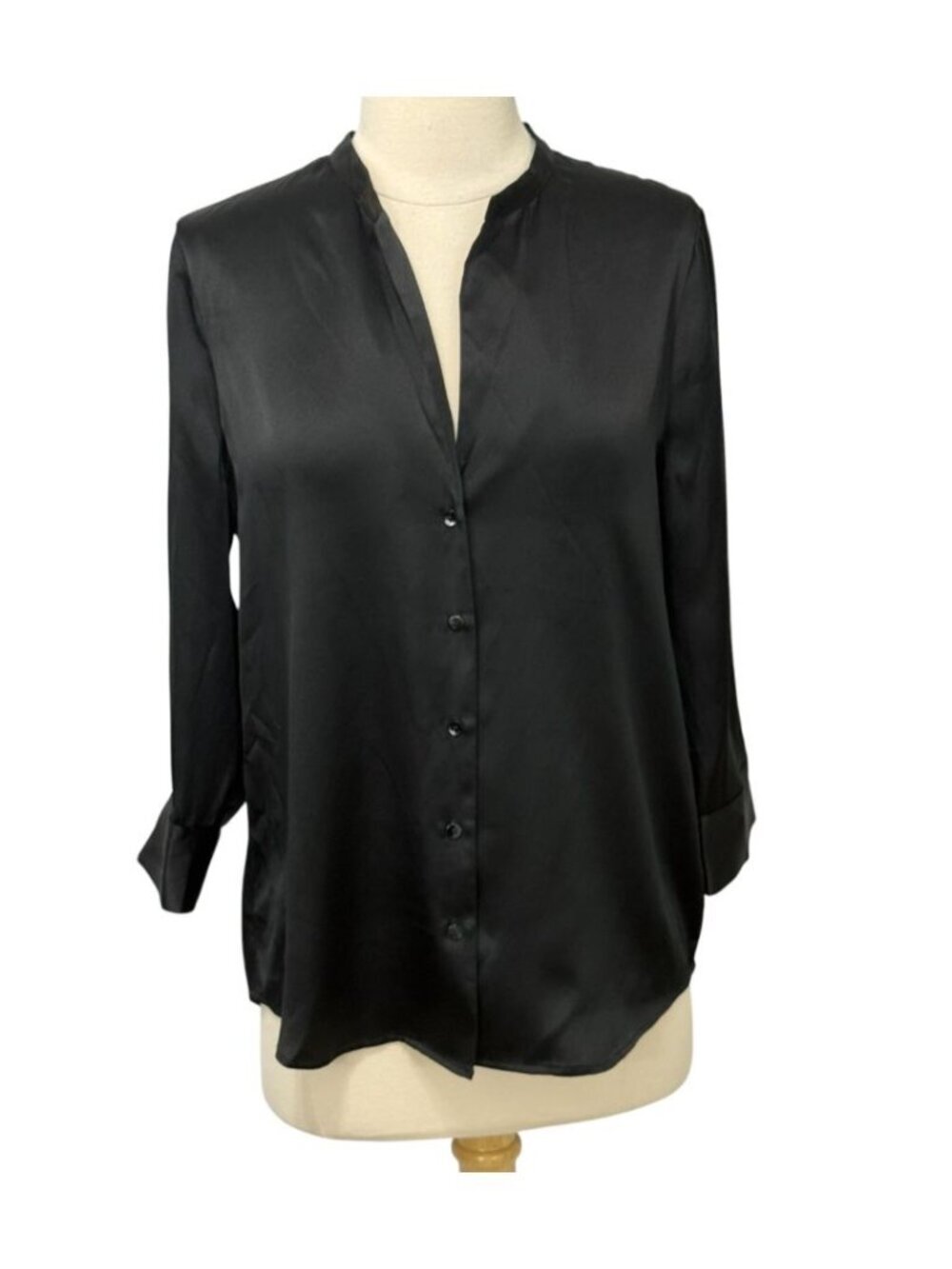 L'Agence Women's Aoki Black Silk Blouse Band Collar 3/4 Sleeve Button-Up Size S - Picture 8 of 8